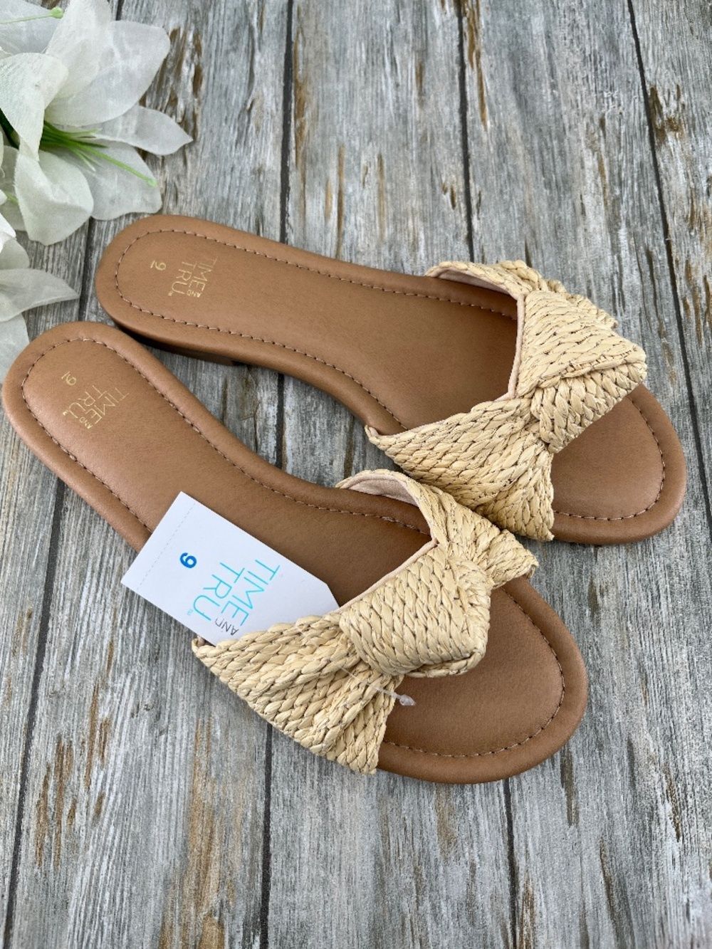 Raffia Knot Slide Sandals Shoes Size 9